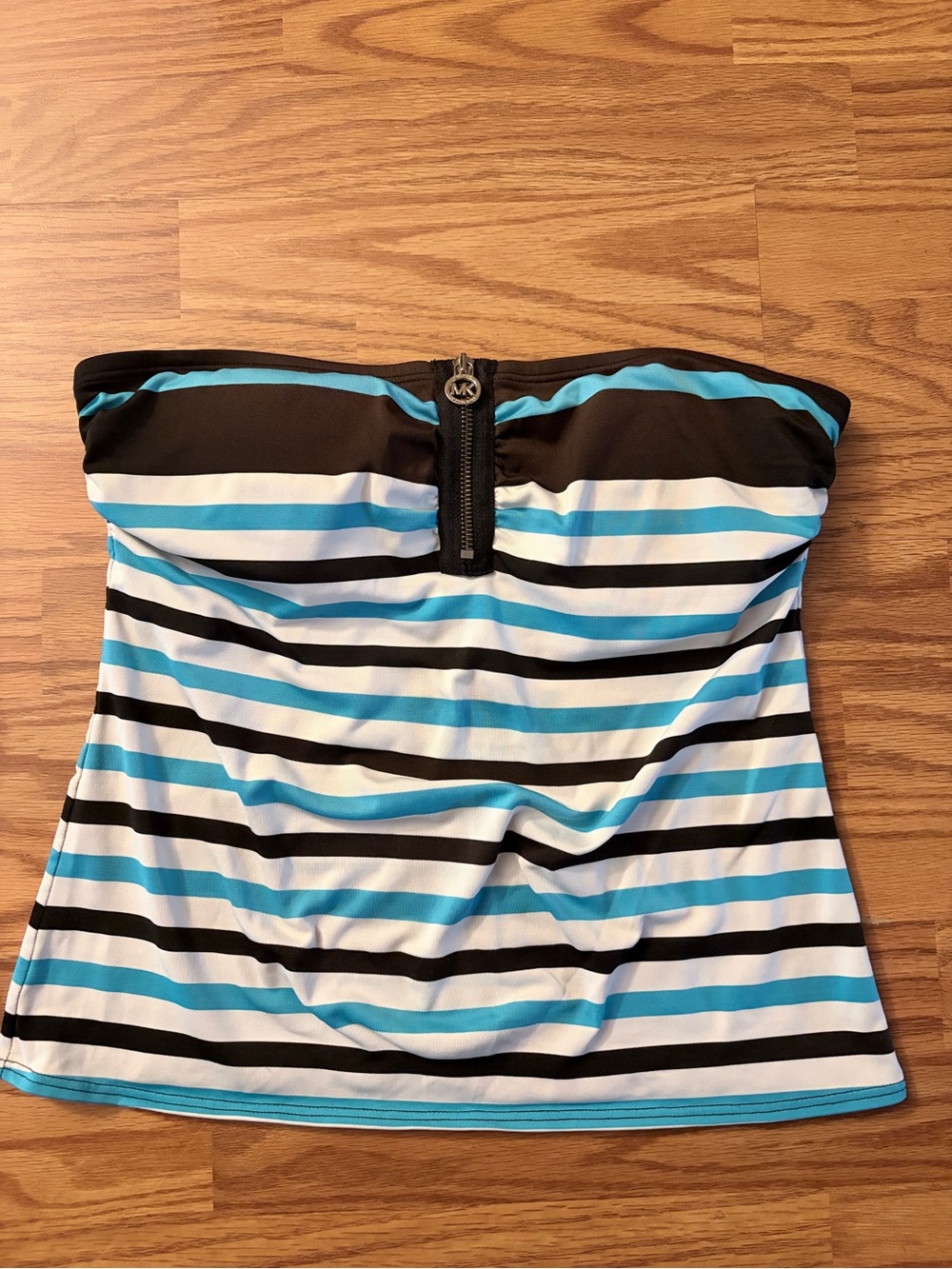 Michael Kors Striped Strapless Tankini Top with Front Zip sz L